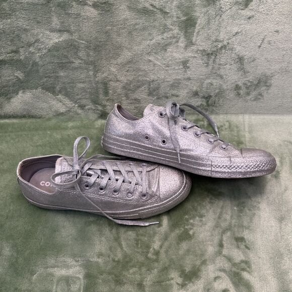 Converse Chuck Taylor All Star Sneakers Silver Glitter M7/W9 Shoe Glitzy Wedding - Picture 6 of 9